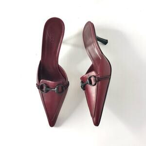 NIB Vintage Gucci Horsebit Wine Leather Pointed Toe Kitten Heel Pumps Mules 8.5